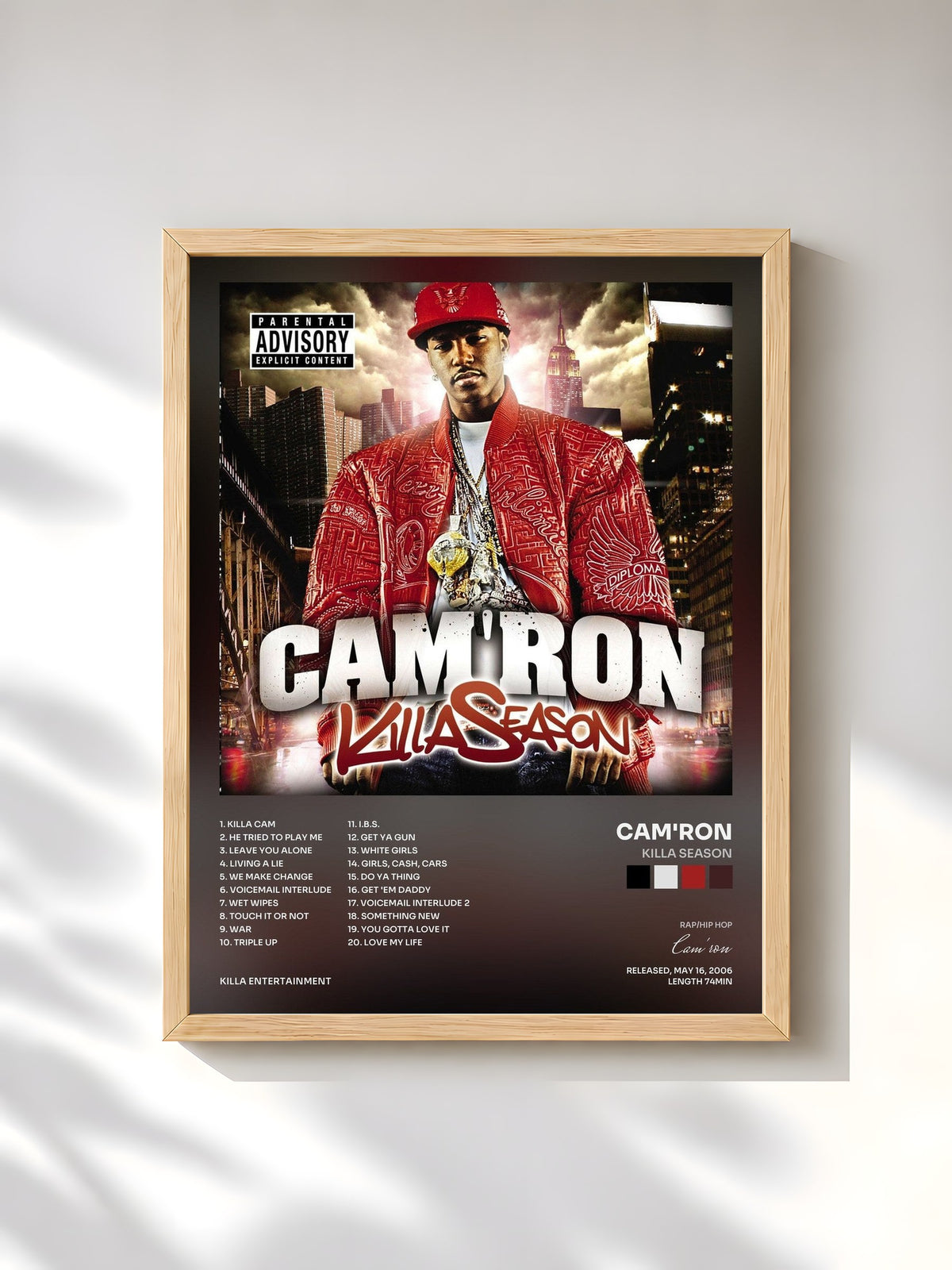#bois Tableau de l'album Killa Season de Cam'ron, cadre en bois brut, imprimé et encadré en France
