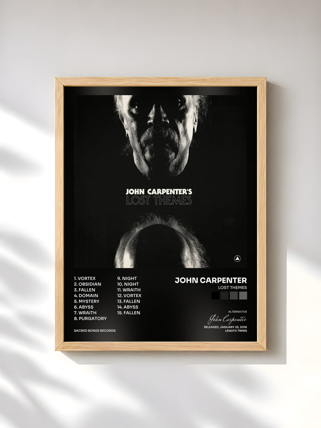 #bois Tableau de l'album Lost Themes de John Carpenter, cadre en bois brut, imprimé et encadré en France