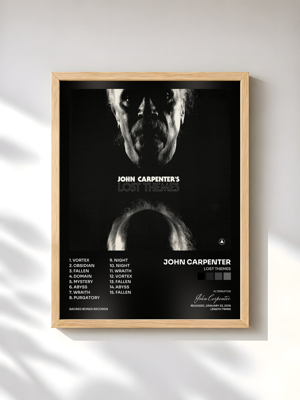 #bois Tableau de l'album Lost Themes de John Carpenter, cadre en bois brut, imprimé et encadré en France