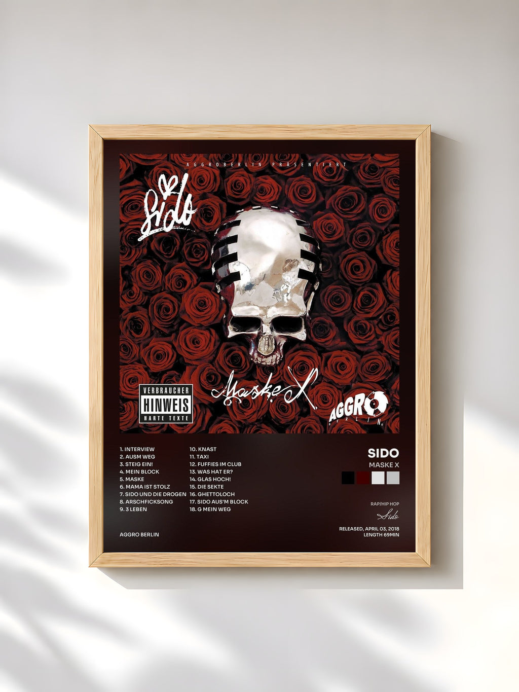 #bois Tableau de l'album Maske X de Sido, cadre en bois brut, imprimé et encadré en France