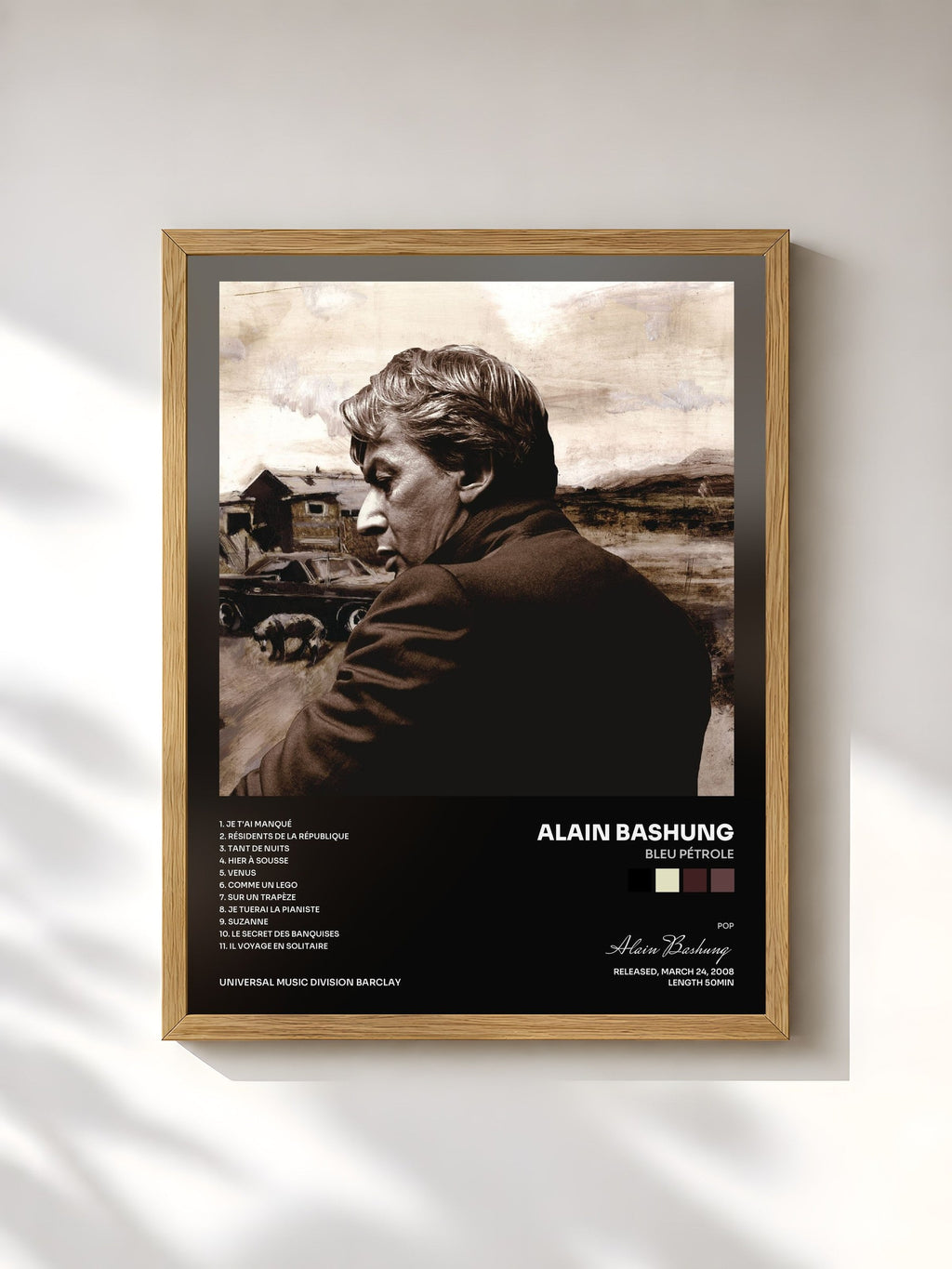 #bois Tableau de l'album Bleu Pétrole de Alain Bashung, cadre en bois brut, imprimé et encadré en France
