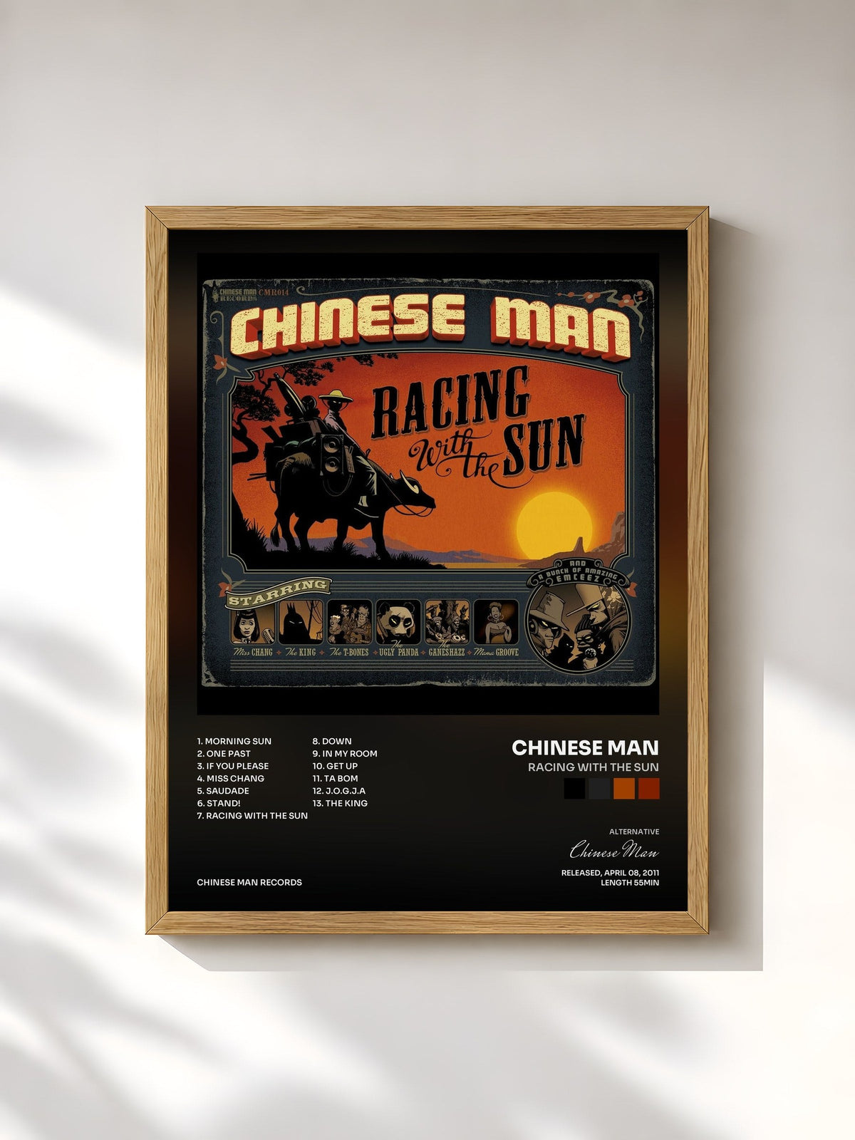 #bois Tableau de l'album Racing With the Sun de Chinese Man, cadre en bois brut, imprimé et encadré en France