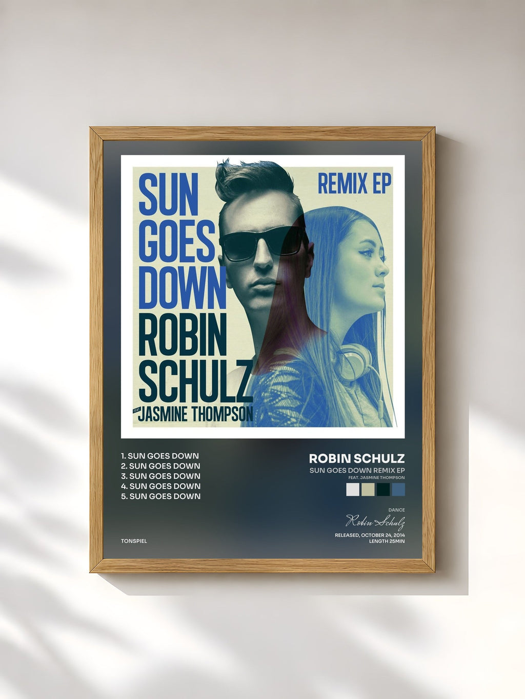 #bois Tableau de l'album Sun Goes Down Remix EP (feat. Jasmine Thompson) de Robin Schulz, cadre en bois brut, imprimé et encadré en France