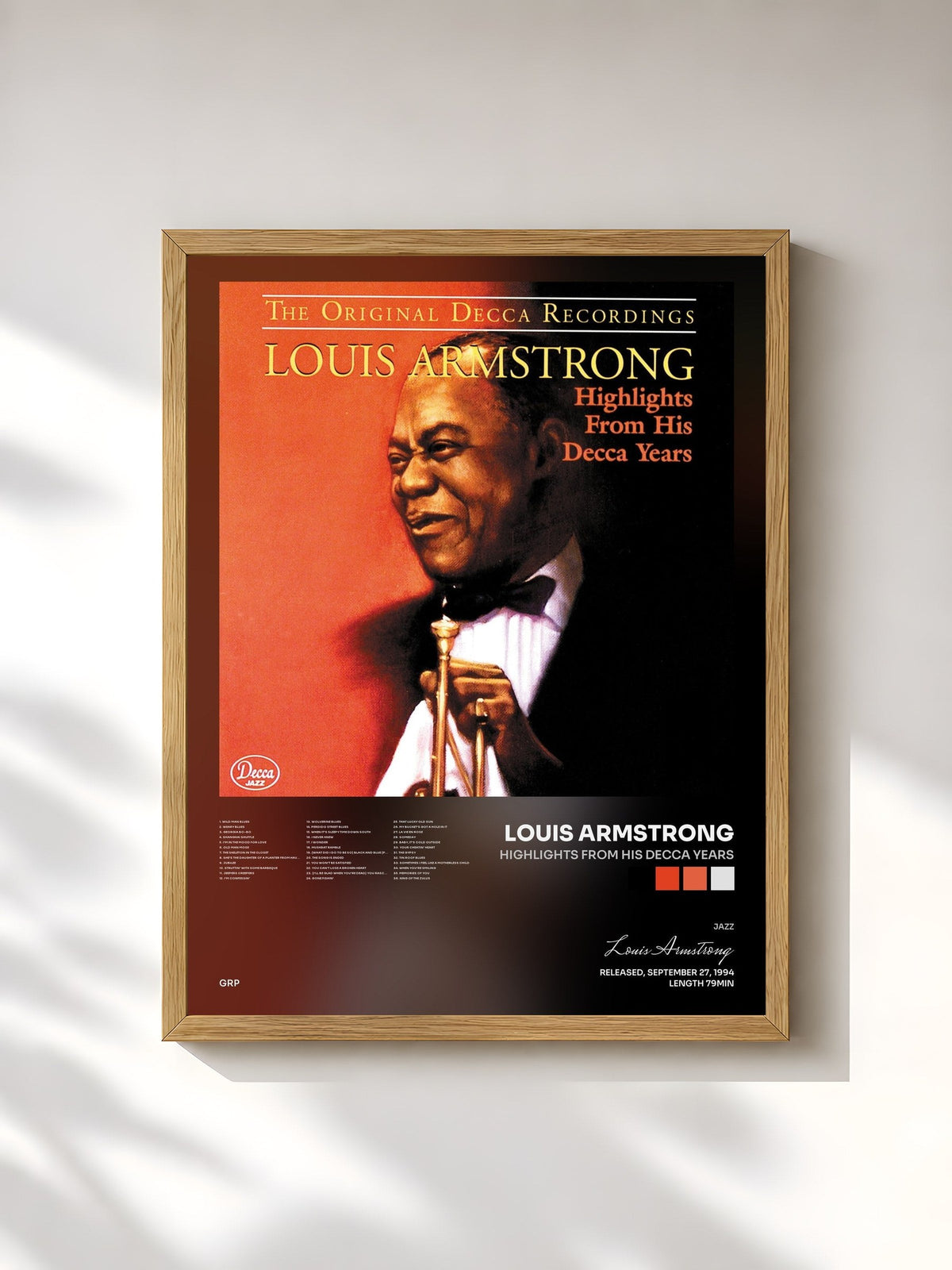 #bois Tableau de l'album Highlights From His Decca Years de Louis Armstrong, cadre en bois brut, imprimé et encadré en France