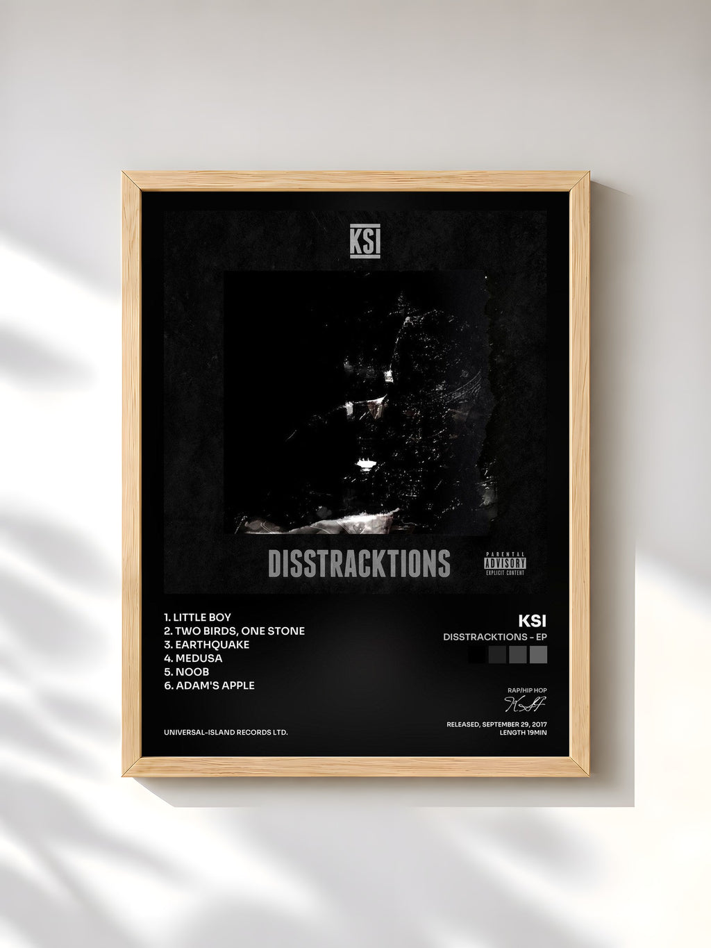 #bois Tableau de l'album Disstracktions - EP de KSI, cadre en bois brut, imprimé et encadré en France