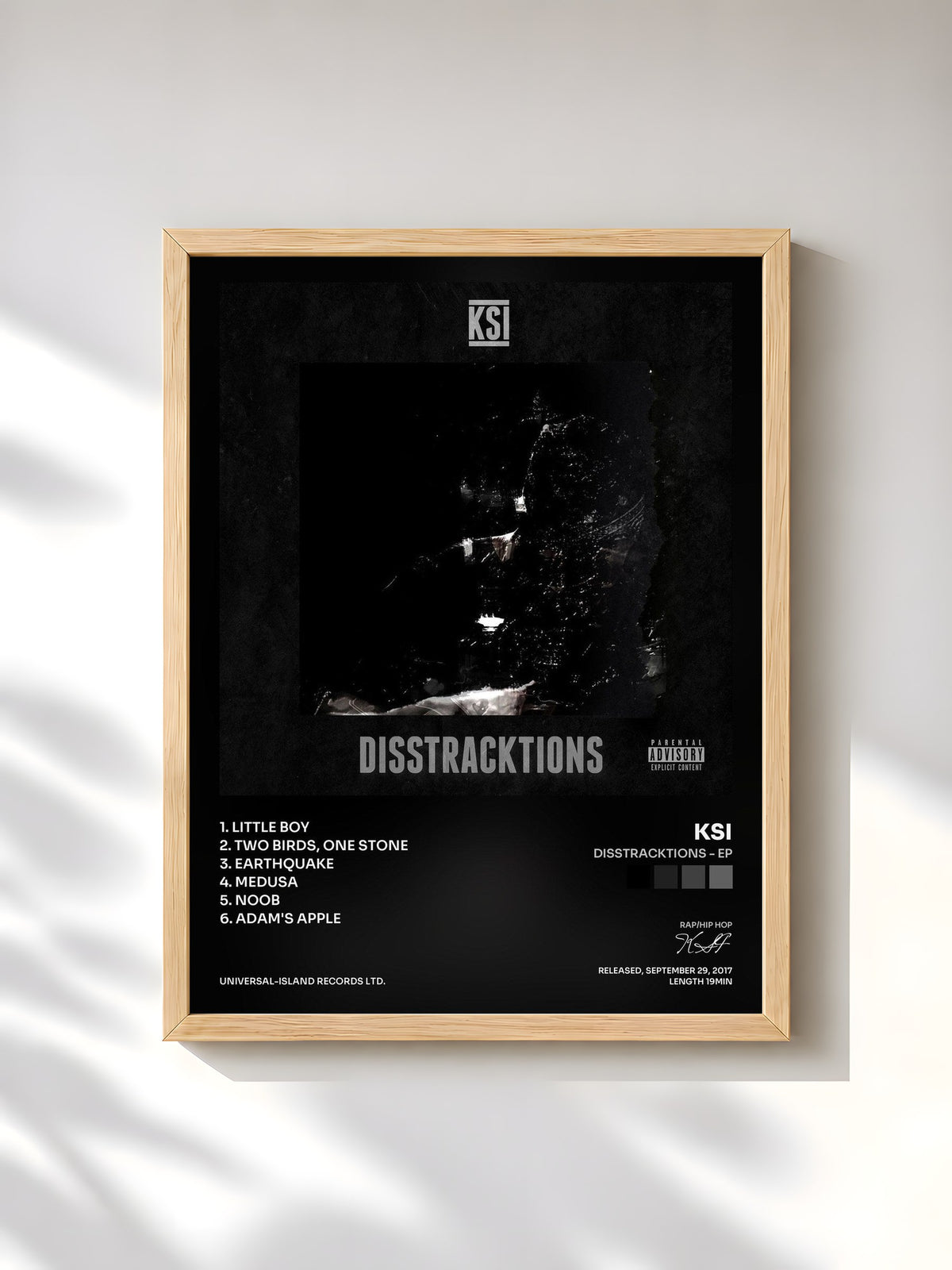 #bois Tableau de l'album Disstracktions - EP de KSI, cadre en bois brut, imprimé et encadré en France
