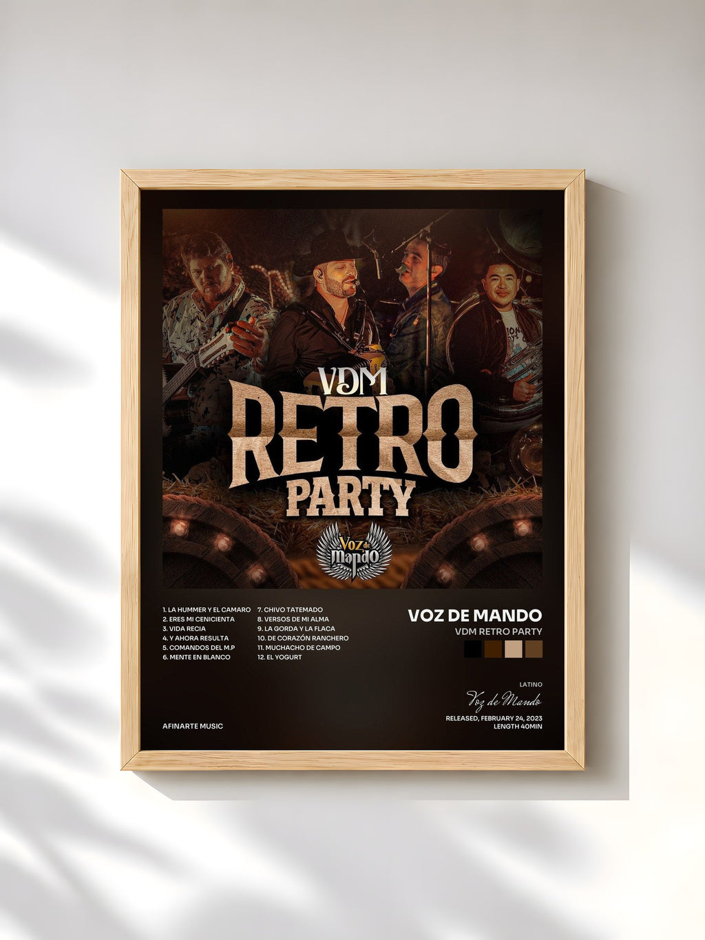 #bois Tableau de l'album VDM Retro Party de Voz de Mando, cadre en bois brut, imprimé et encadré en France