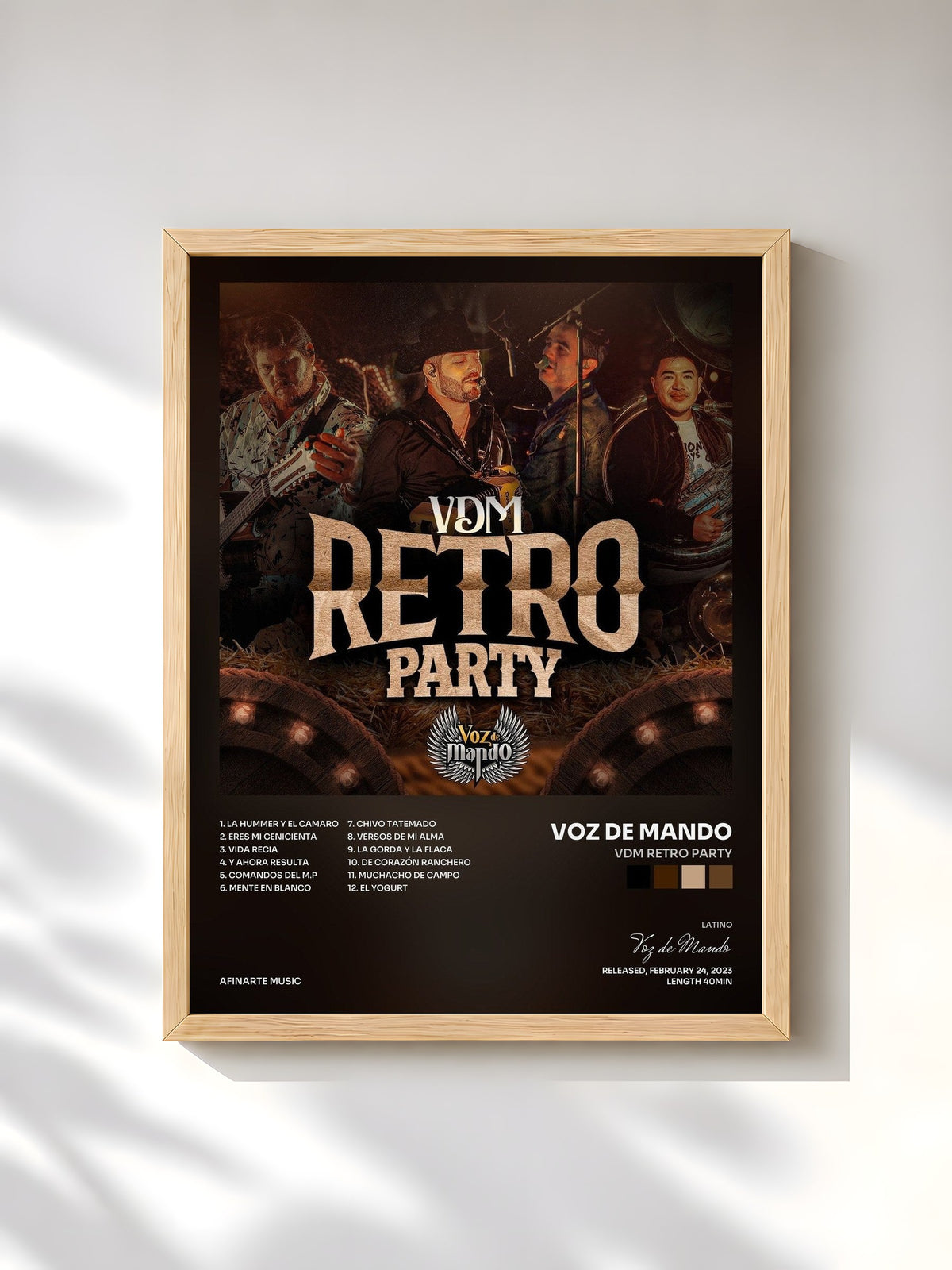 #bois Tableau de l'album VDM Retro Party de Voz de Mando, cadre en bois brut, imprimé et encadré en France