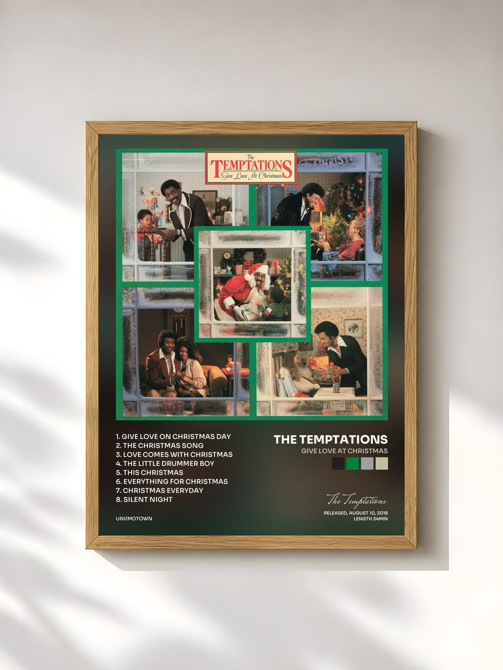#bois Tableau de l'album Give Love At Christmas de The Temptations, cadre en bois brut, imprimé et encadré en France