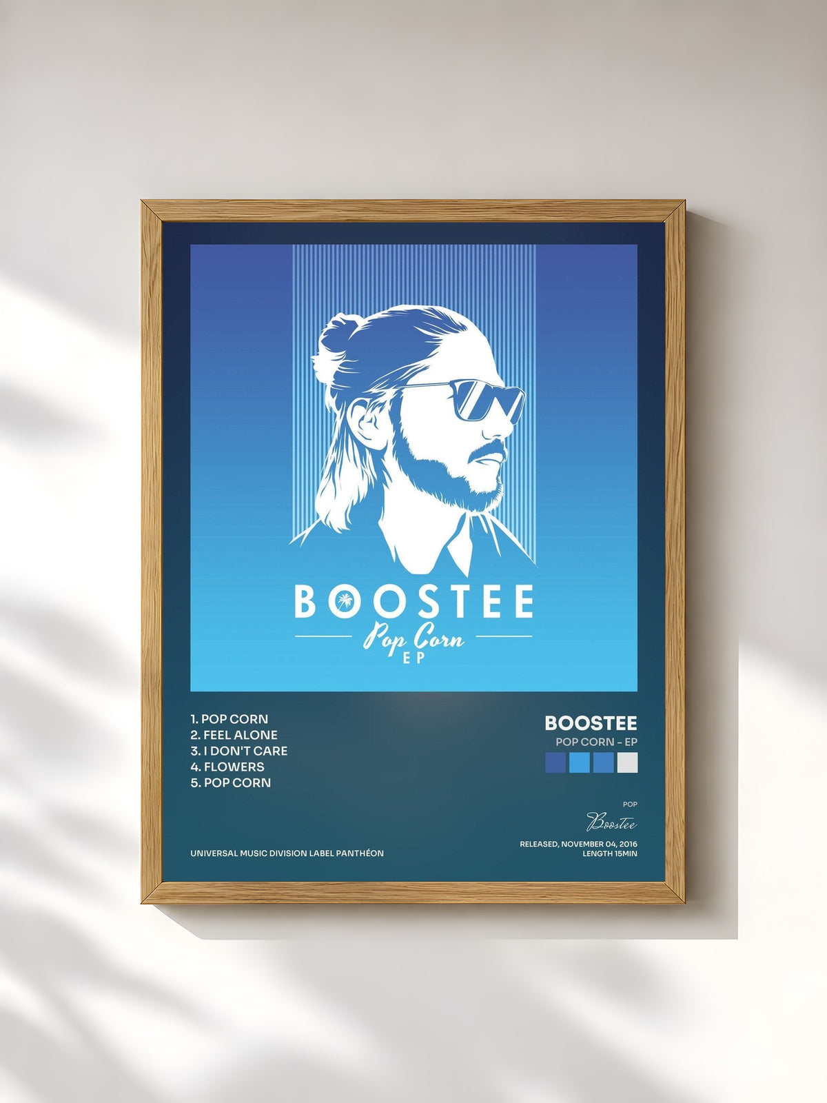 #bois Tableau de l'album Pop Corn - EP de Boostee, cadre en bois brut, imprimé et encadré en France
