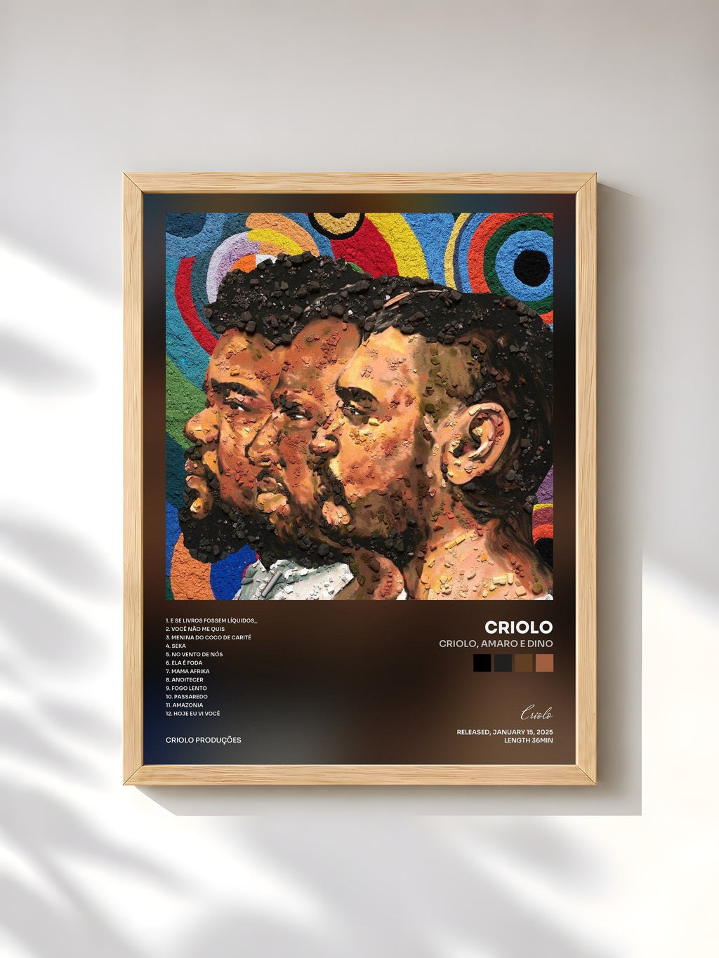 #bois Tableau de l'album CRIOLO, AMARO E DINO de Criolo, cadre en bois brut, imprimé et encadré en France