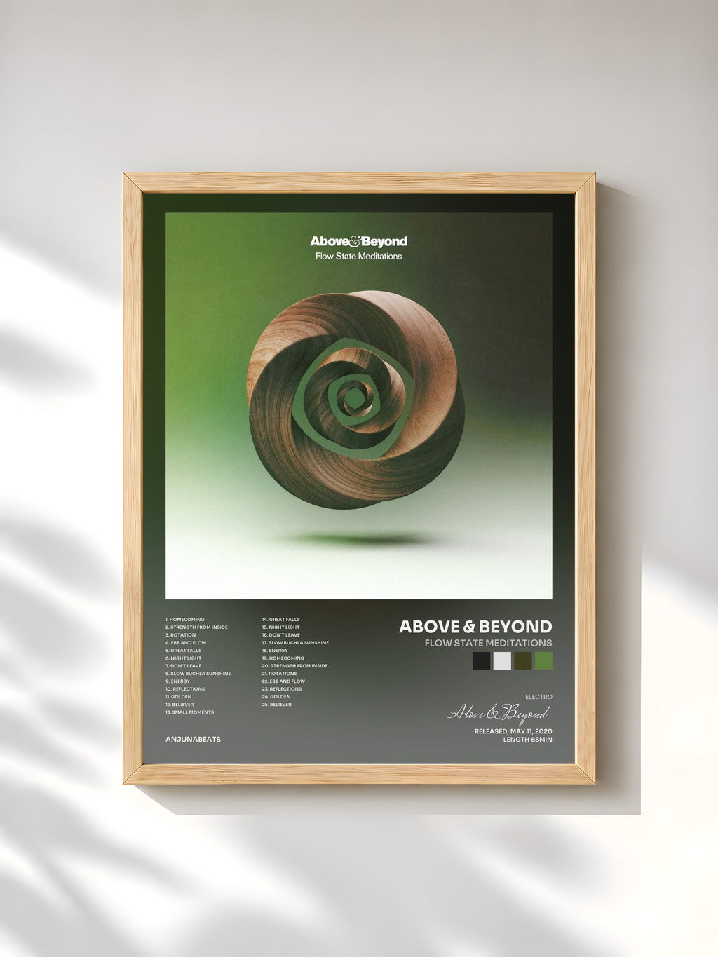 #bois Tableau de l'album Flow State Meditations de Above & Beyond, cadre en bois brut, imprimé et encadré en France