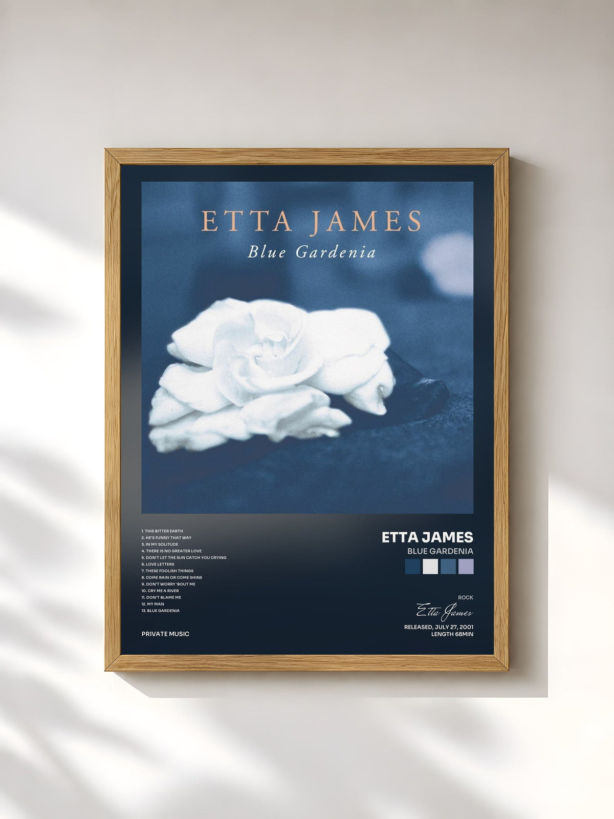 #bois Tableau de l'album Blue Gardenia de Etta James, cadre en bois brut, imprimé et encadré en France