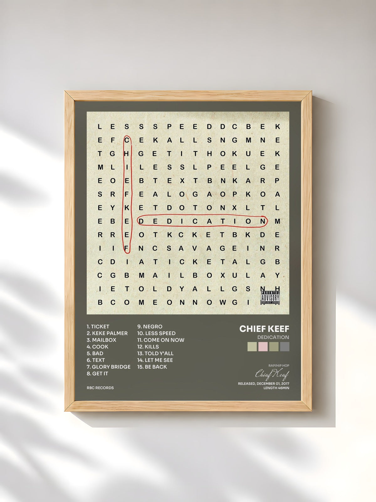 #bois Tableau de l'album Dedication de Chief Keef, cadre en bois brut, imprimé et encadré en France