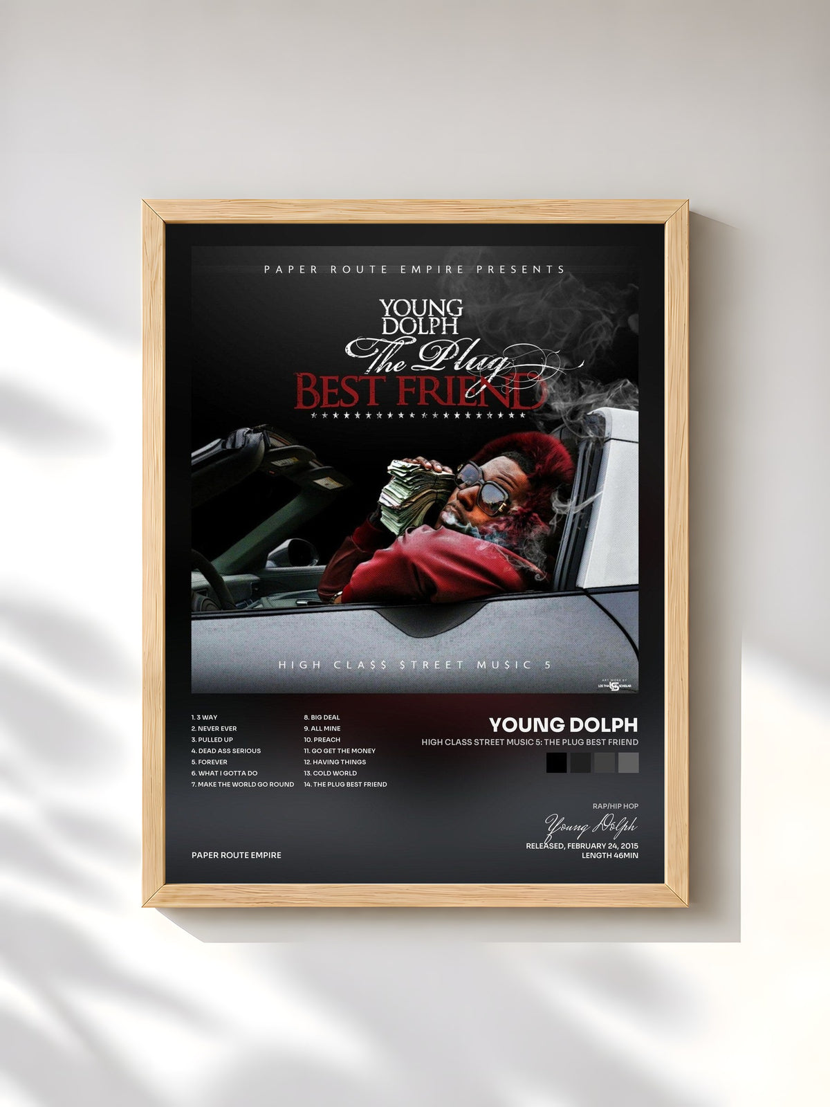#bois Tableau de l'album High Class Street Music 5: The Plug Best Friend de Young Dolph, cadre en bois brut, imprimé et encadré en France