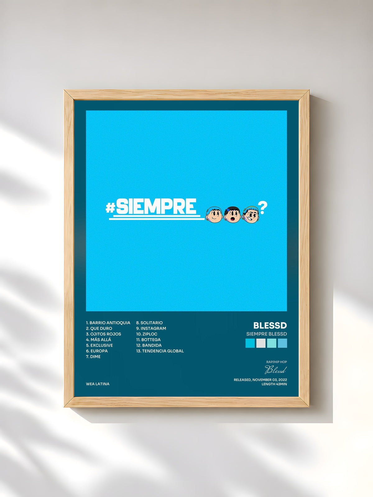 #bois Tableau de l'album Siempre Blessd de Blessd, cadre en bois brut, imprimé et encadré en France