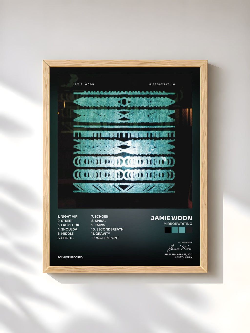 #bois Tableau de l'album Mirrorwriting de Jamie Woon, cadre en bois brut, imprimé et encadré en France