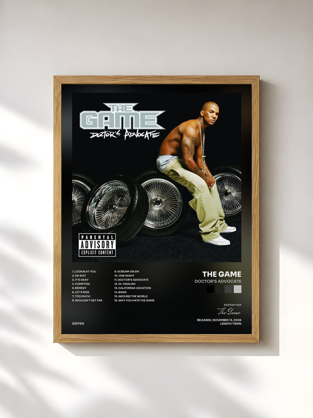 #bois Tableau de l'album Doctor's Advocate de The Game, cadre en bois brut, imprimé et encadré en France