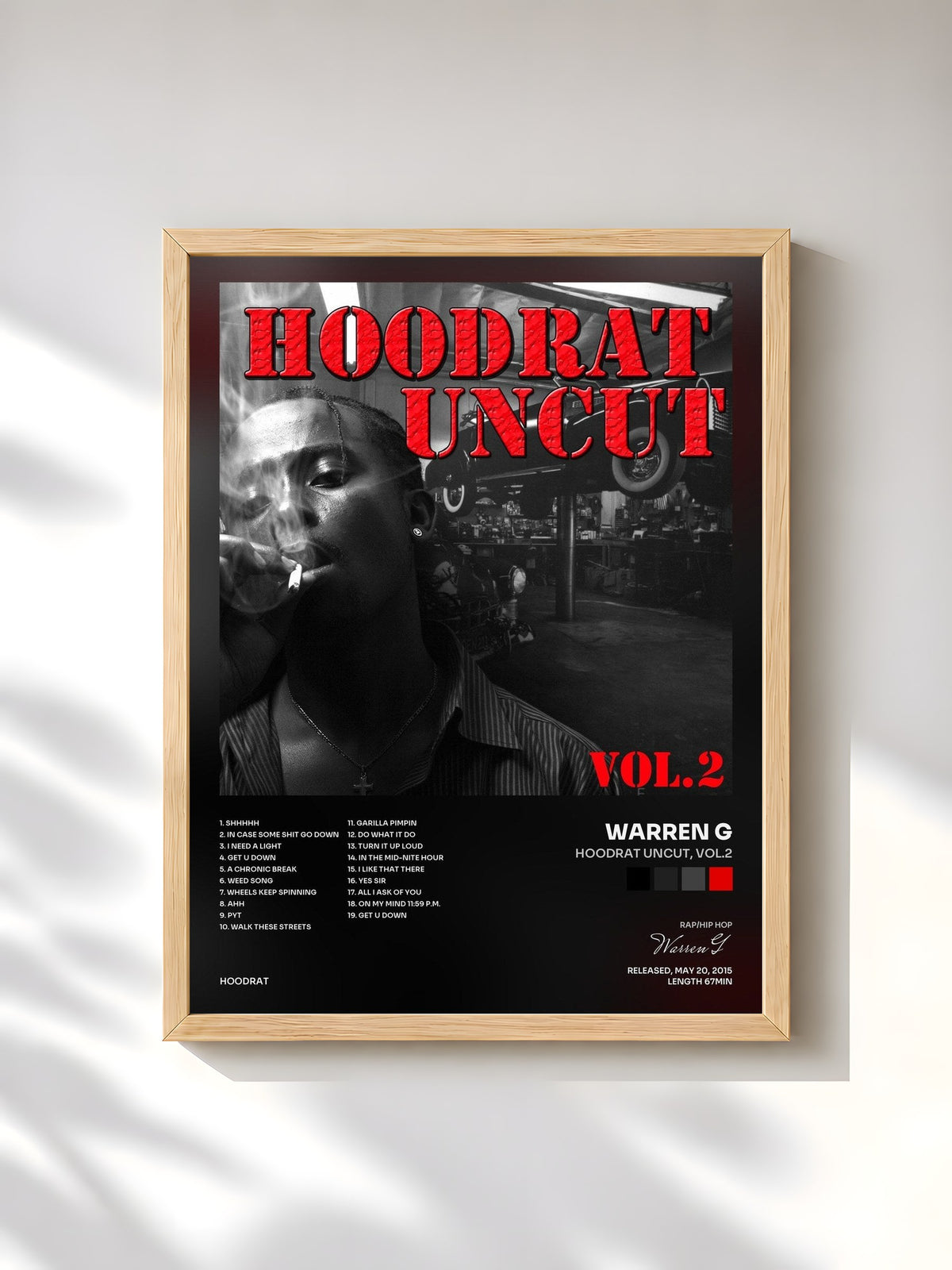 #bois Tableau de l'album Hoodrat Uncut, Vol.2 de Warren G, cadre en bois brut, imprimé et encadré en France