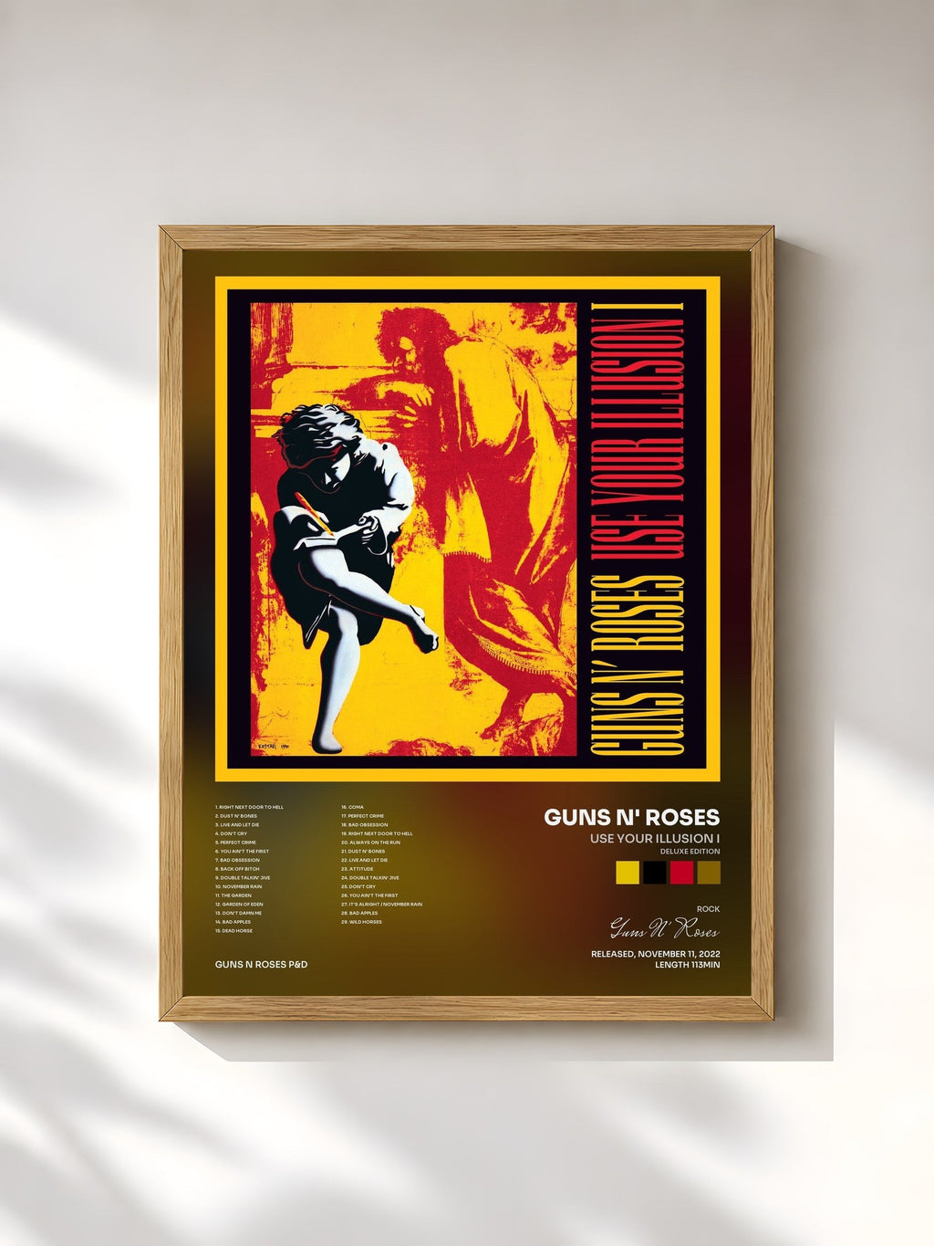 #bois Tableau de l'album Use Your Illusion I (Deluxe Edition) de Guns N' Roses, cadre en bois brut, imprimé et encadré en France
