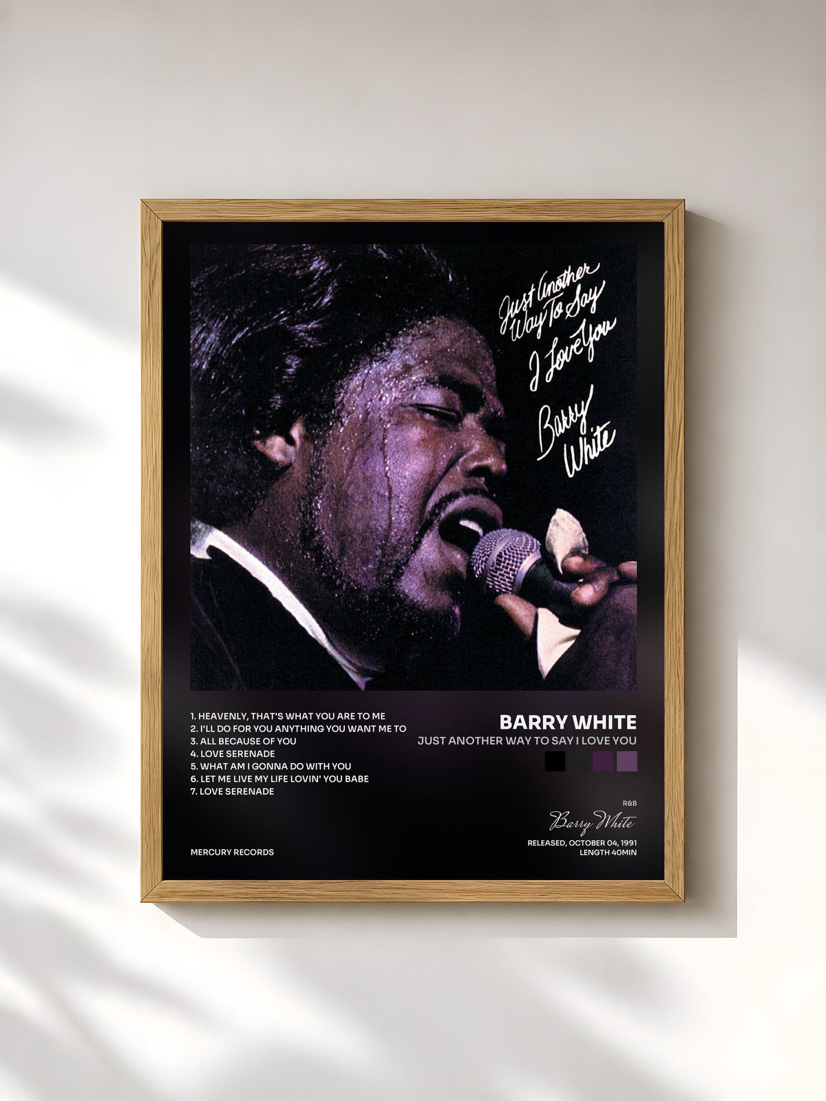 #bois Tableau de l'album Just Another Way To Say I Love You de Barry White, cadre en bois brut, imprimé et encadré en France