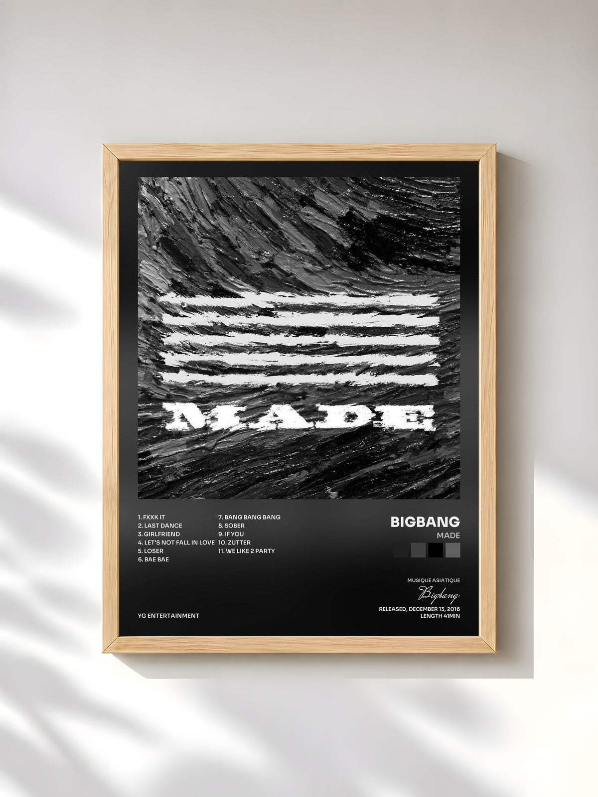 #bois Tableau de l'album MADE de Bigbang, cadre en bois brut, imprimé et encadré en France