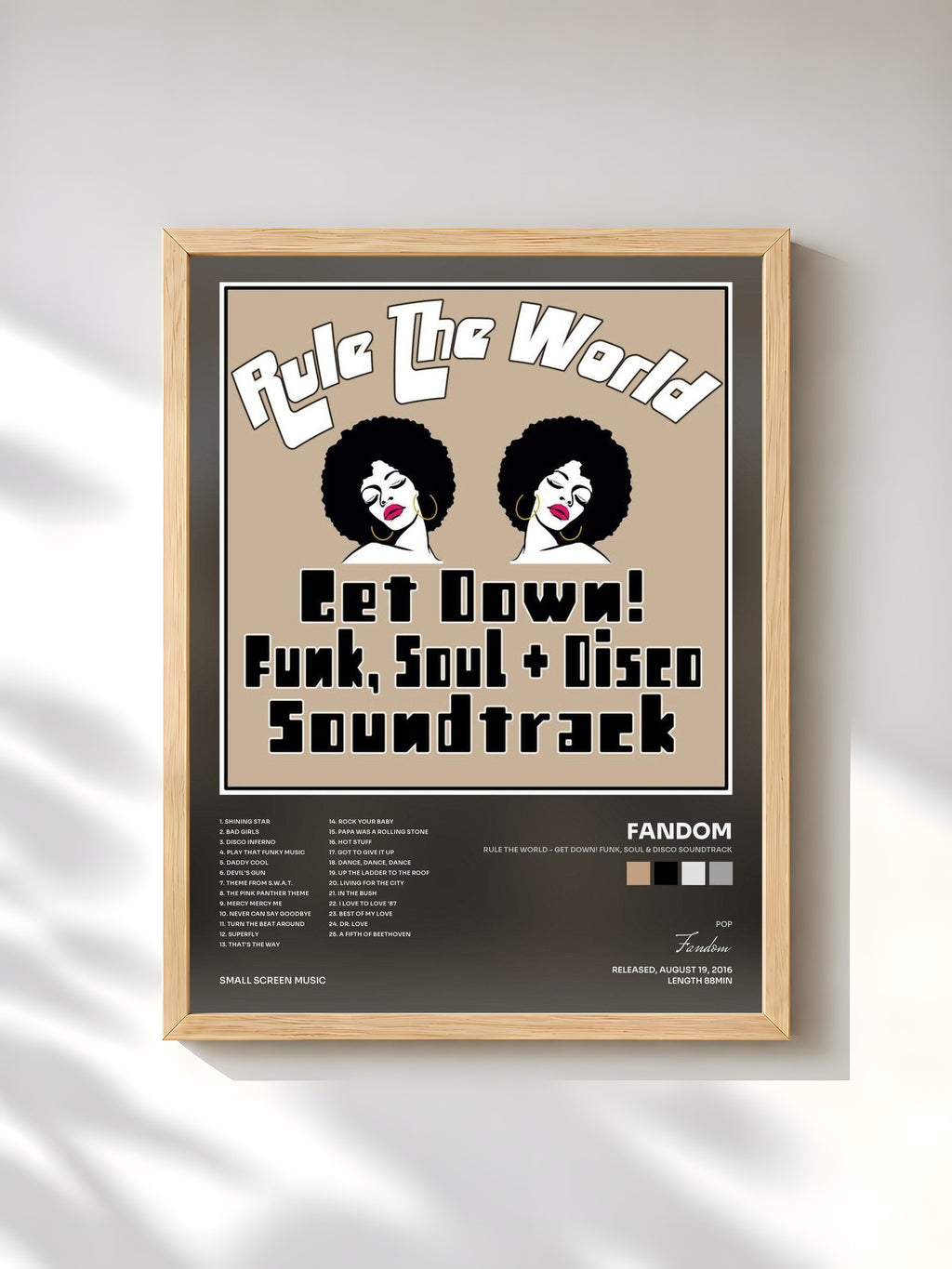 #bois Tableau de l'album Rule the World - Get Down! Funk, Soul & Disco Soundtrack de Fandom, cadre en bois brut, imprimé et encadré en France