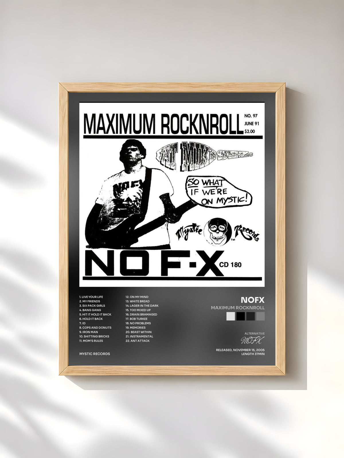 #bois Tableau de l'album Maximum Rocknroll de NOFX, cadre en bois brut, imprimé et encadré en France