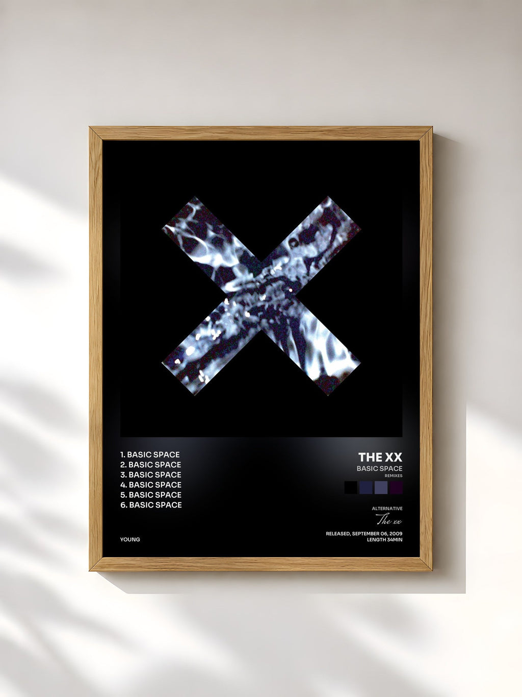 #bois Tableau de l'album Basic Space (Remixes) de The xx, cadre en bois brut, imprimé et encadré en France
