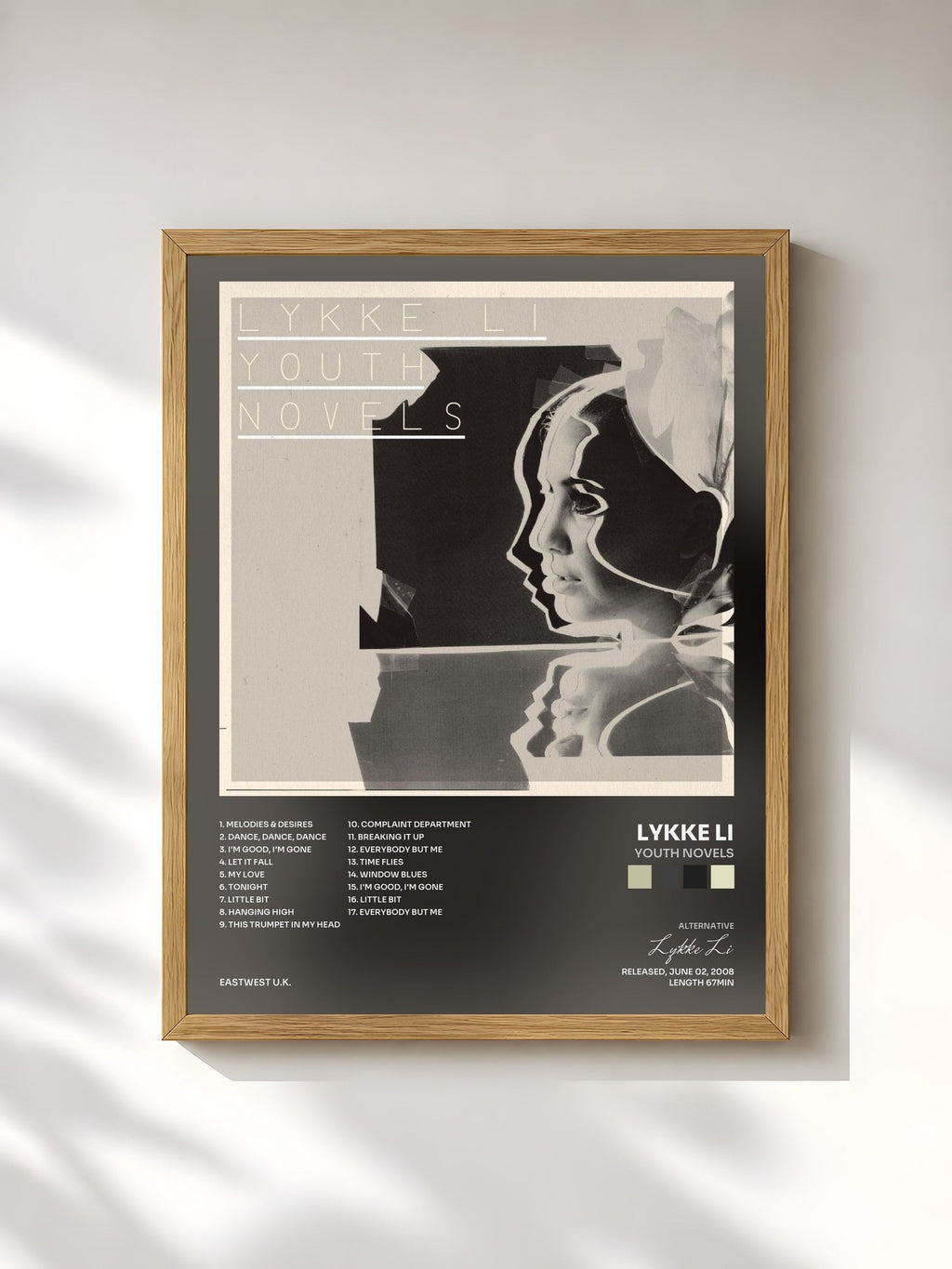 #bois Tableau de l'album Youth Novels de Lykke Li, cadre en bois brut, imprimé et encadré en France