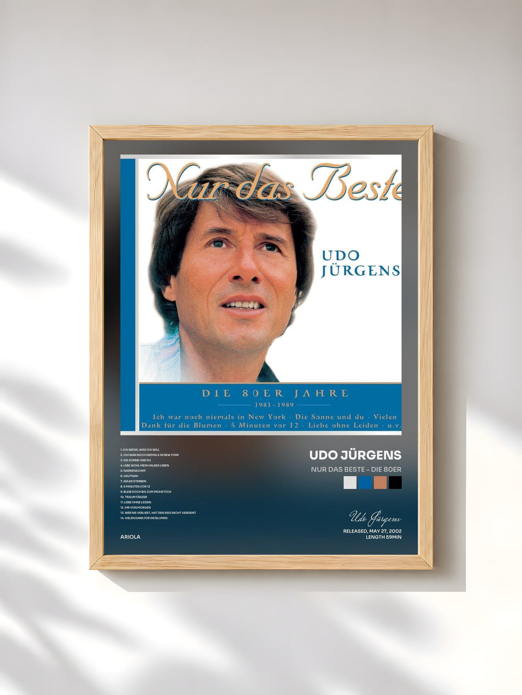 #bois Tableau de l'album Nur das Beste - Die 80er de Udo Jürgens, cadre en bois brut, imprimé et encadré en France