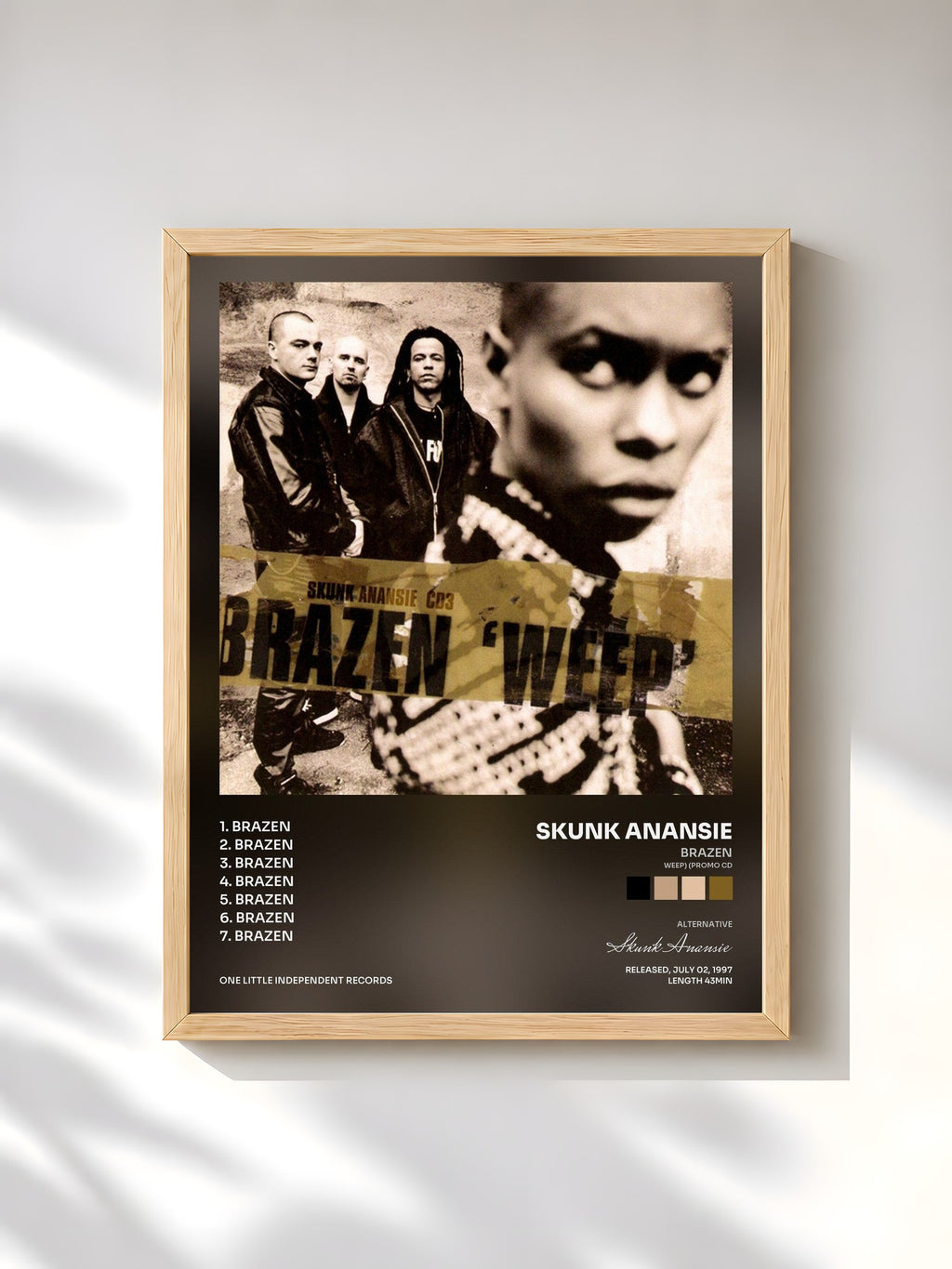 #bois Tableau de l'album Brazen (Weep) (Promo CD) de Skunk Anansie, cadre en bois brut, imprimé et encadré en France