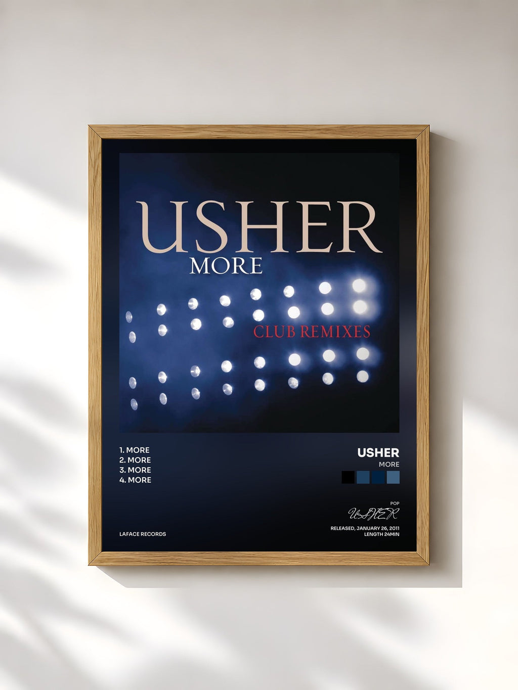 #bois Tableau de l'album More de USHER, cadre en bois brut, imprimé et encadré en France