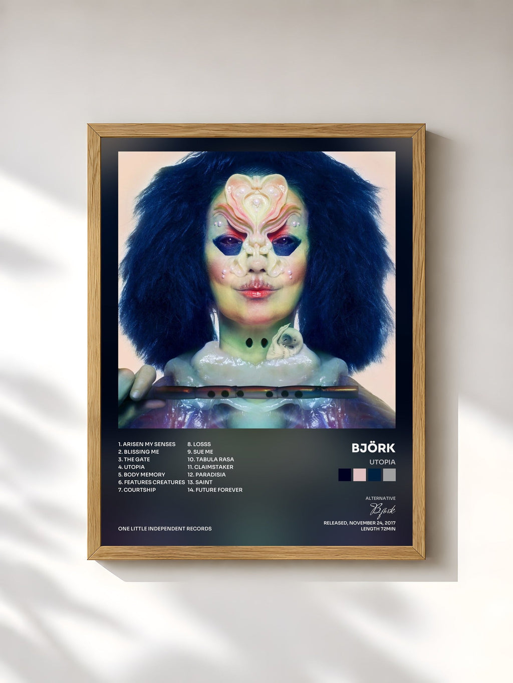 #bois Tableau de l'album Utopia de Björk, cadre en bois brut, imprimé et encadré en France