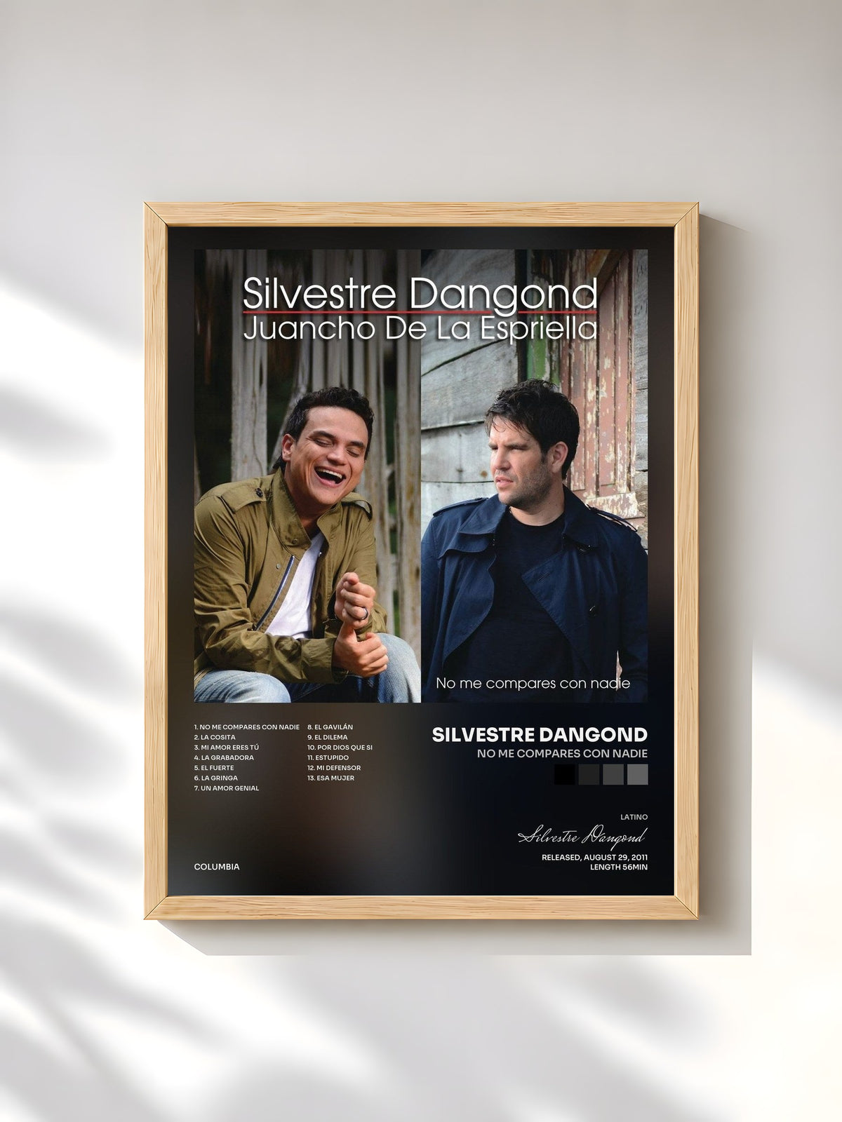 #bois Tableau de l'album No Me Compares Con Nadie de Silvestre Dangond, cadre en bois brut, imprimé et encadré en France