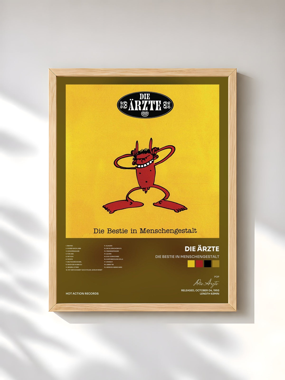 #bois Tableau de l'album Die Bestie in Menschengestalt de Die Ärzte, cadre en bois brut, imprimé et encadré en France