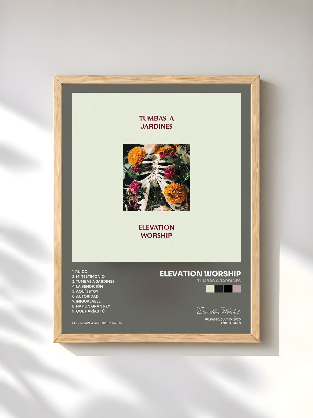 #bois Tableau de l'album Tumbas A Jardines de Elevation Worship, cadre en bois brut, imprimé et encadré en France