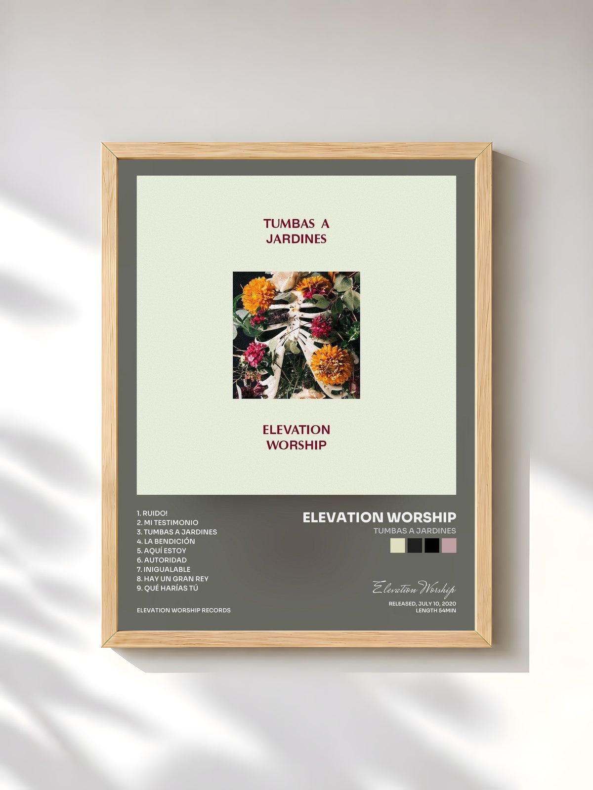 #bois Tableau de l'album Tumbas A Jardines de Elevation Worship, cadre en bois brut, imprimé et encadré en France