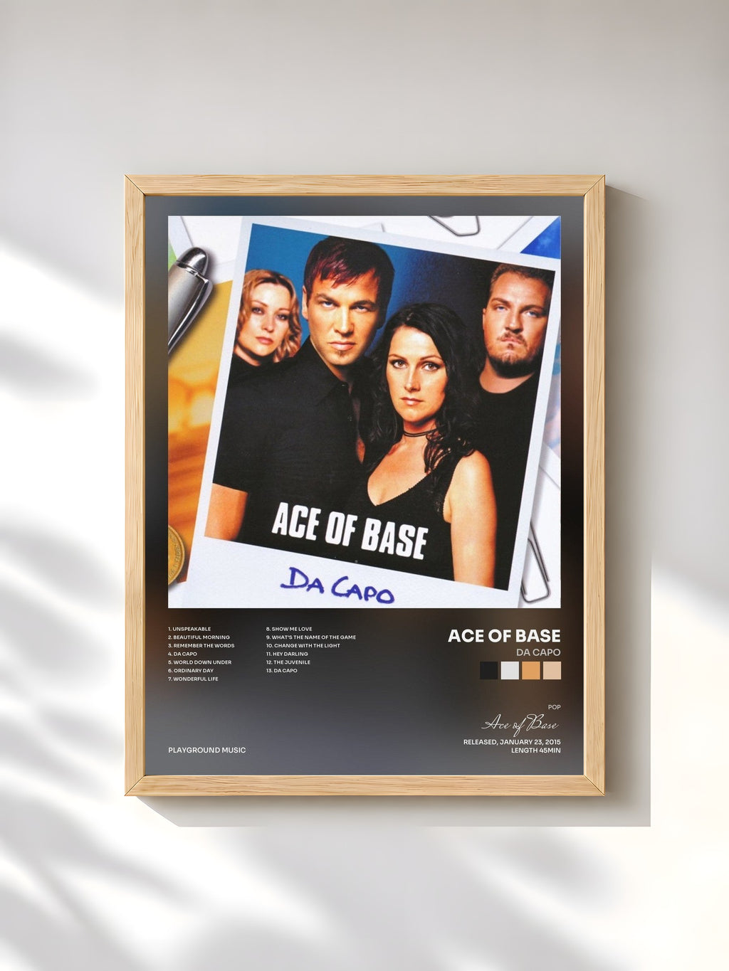 #bois Tableau de l'album Da Capo de Ace of Base, cadre en bois brut, imprimé et encadré en France