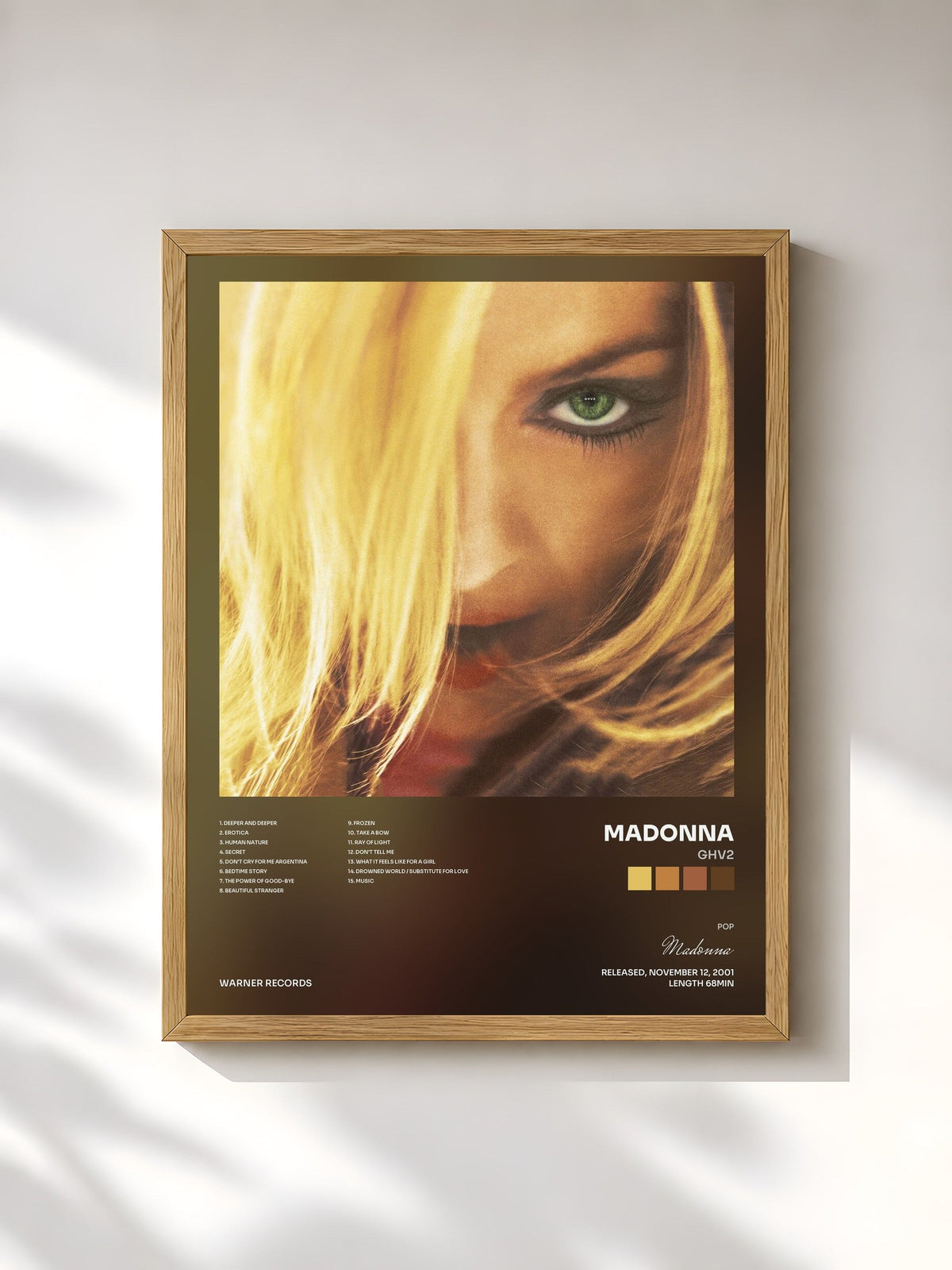 #bois Tableau de l'album GHV2 de Madonna, cadre en bois brut, imprimé et encadré en France