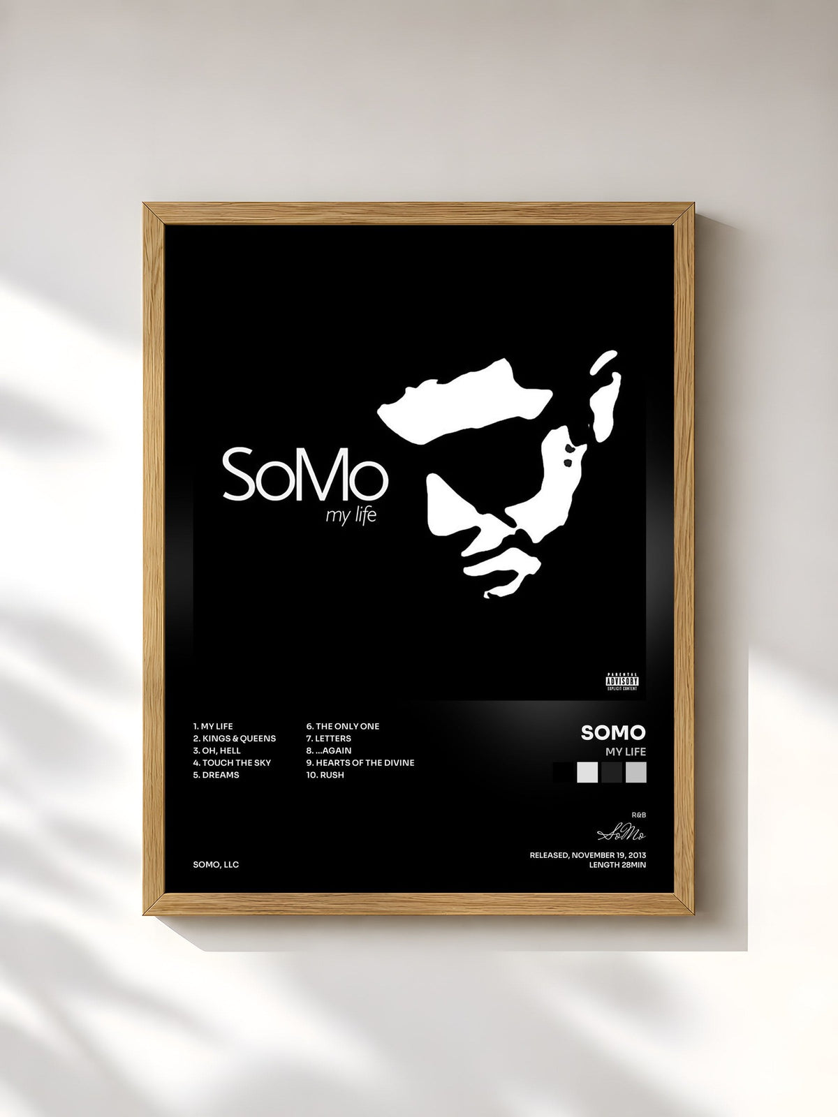 #bois Tableau de l'album My Life de SoMo, cadre en bois brut, imprimé et encadré en France