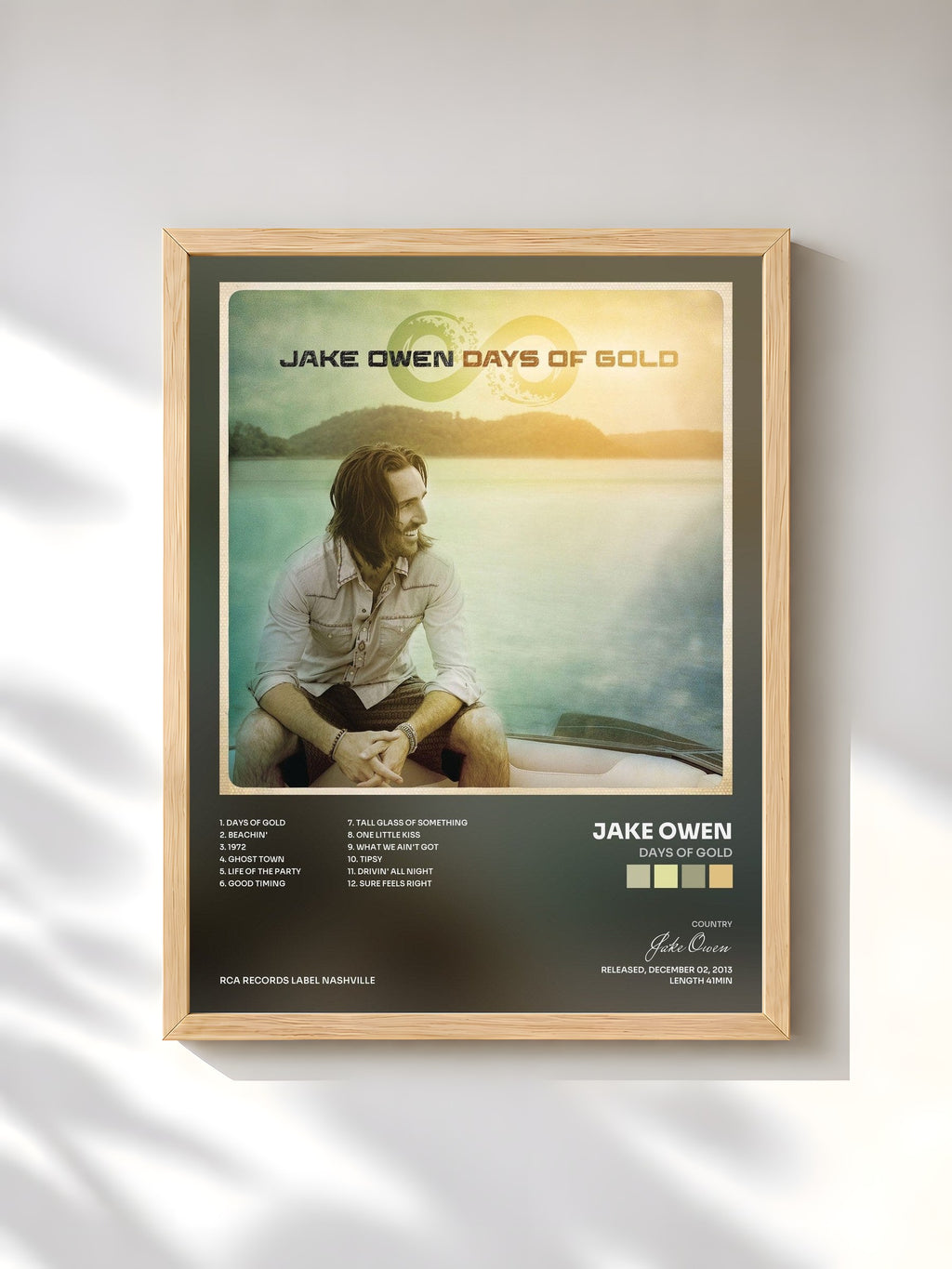 #bois Tableau de l'album Days of Gold de Jake Owen, cadre en bois brut, imprimé et encadré en France