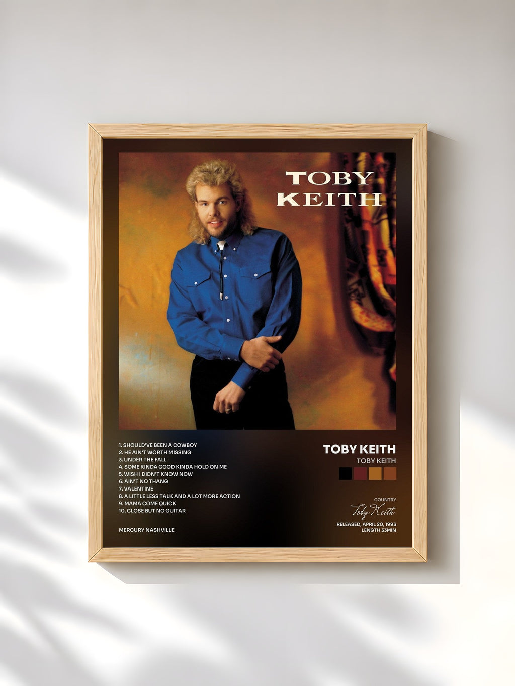 #bois Tableau de l'album Toby Keith de Toby Keith, cadre en bois brut, imprimé et encadré en France