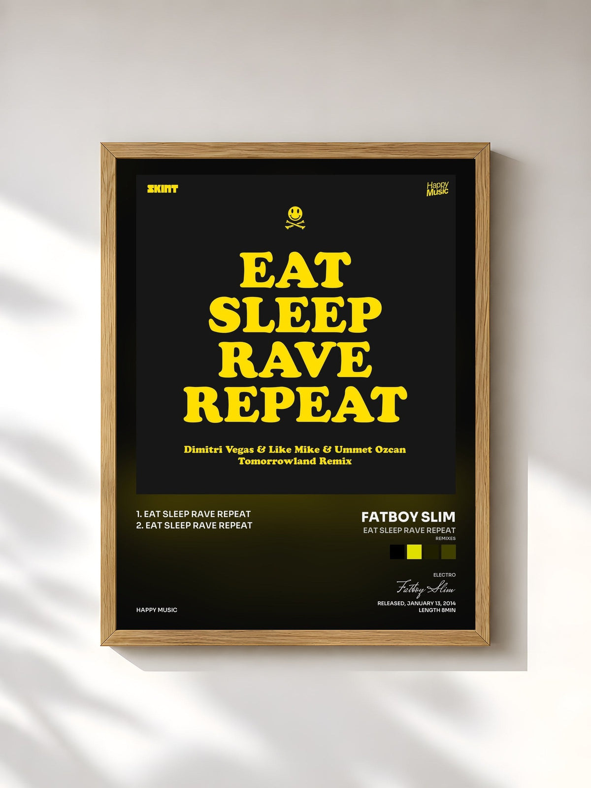 #bois Tableau de l'album Eat Sleep Rave Repeat (Remixes) - EP de Fatboy Slim, cadre en bois brut, imprimé et encadré en France
