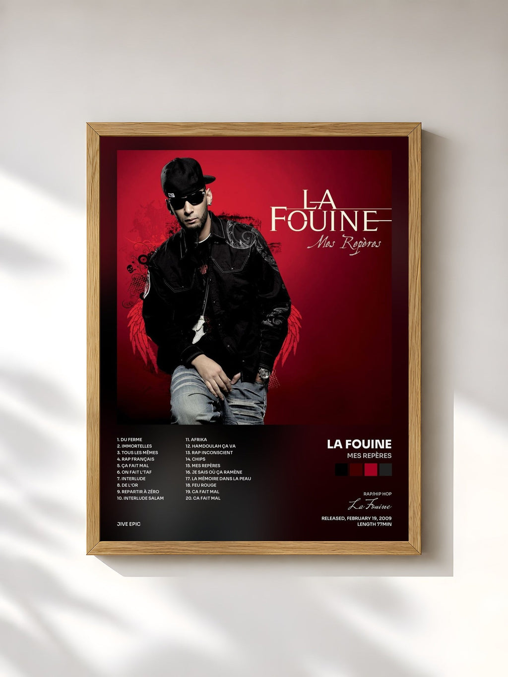 #bois Tableau de l'album Mes Repères de La Fouine, cadre en bois brut, imprimé et encadré en France