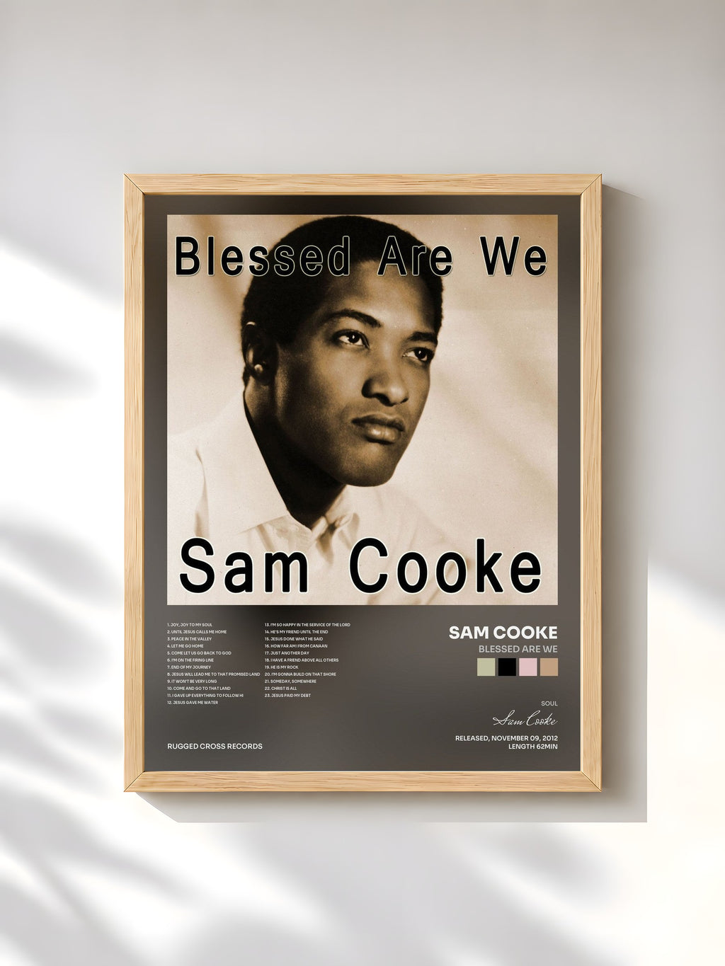#bois Tableau de l'album Blessed Are We de Sam Cooke, cadre en bois brut, imprimé et encadré en France