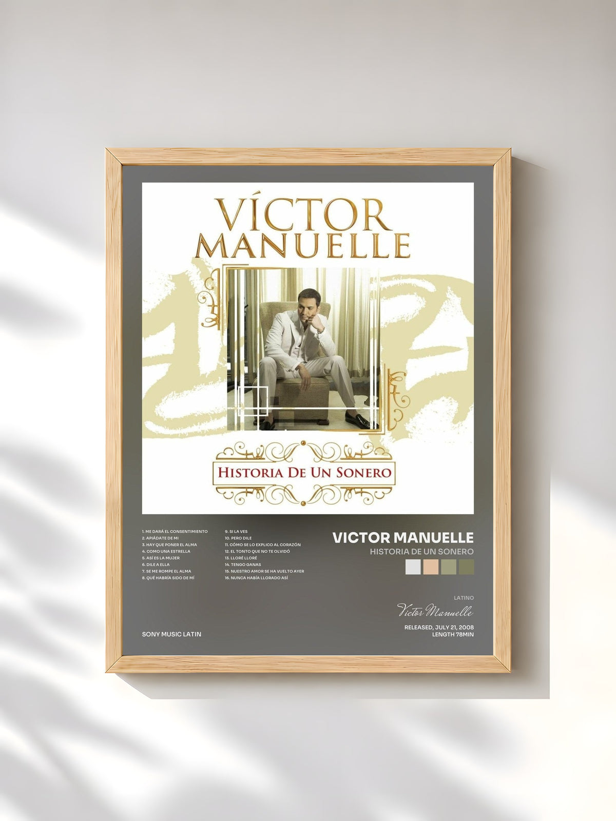 #bois Tableau de l'album Historia De Un Sonero de Victor Manuelle, cadre en bois brut, imprimé et encadré en France