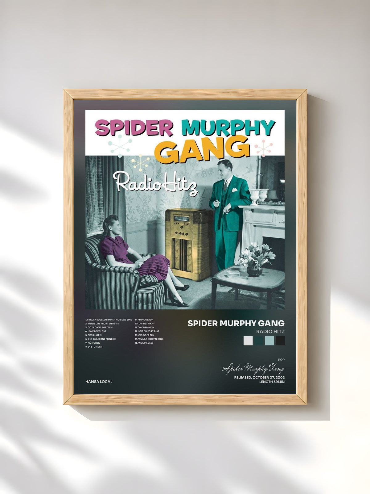 #bois Tableau de l'album Radio Hitz de Spider Murphy Gang, cadre en bois brut, imprimé et encadré en France
