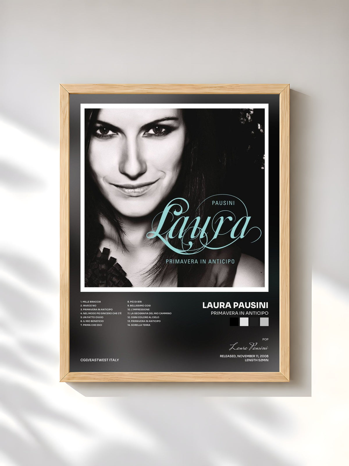 #bois Tableau de l'album Primavera in anticipo de Laura Pausini, cadre en bois brut, imprimé et encadré en France