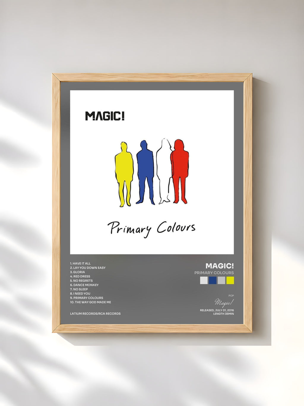 #bois Tableau de l'album Primary Colours de Magic!, cadre en bois brut, imprimé et encadré en France